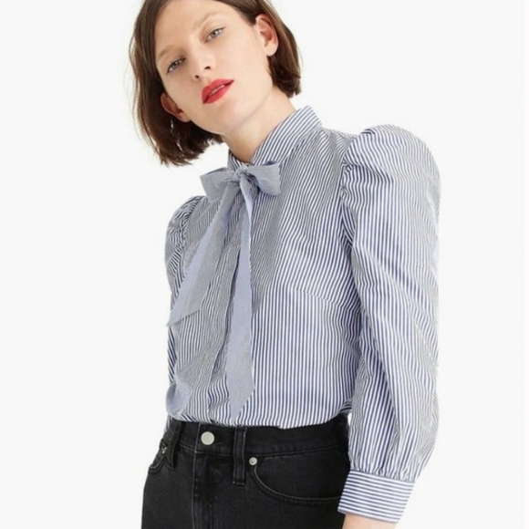 Thomas Mason for J. Crew Shirtings Neck Tie Blue Stripe Long Sleeve Shirt - Picture 1 of 7